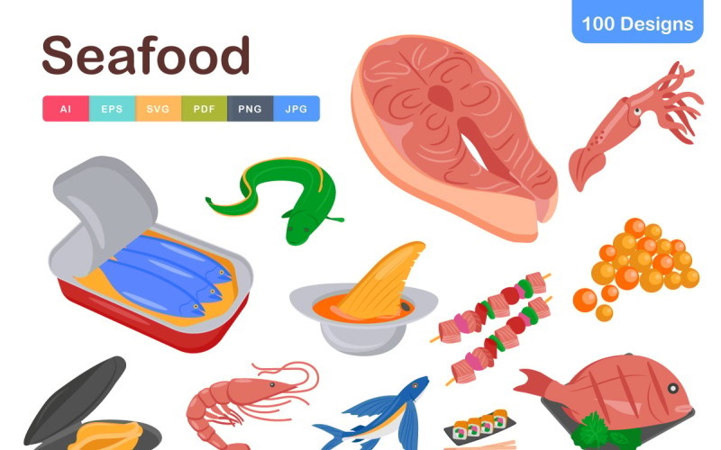 Seafood Icons Pack – Премиальные иллюстрации водной и морской жизни