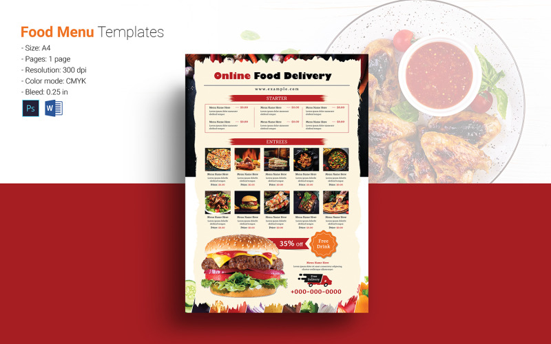 餐厅送餐传单，Word 和 Psd