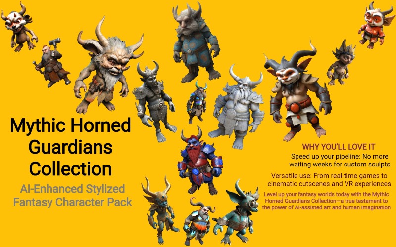 3D model kolekce mýtických rohatých strážců