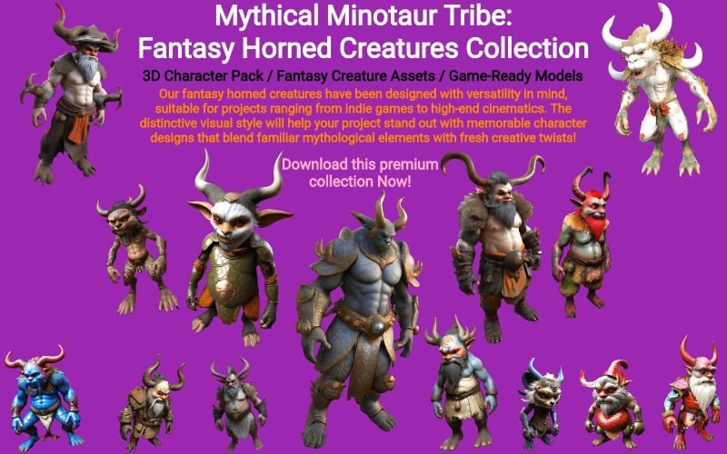 3D model Mýtický kmen Minotaurů: Kolekce fantazijních horned tvorů