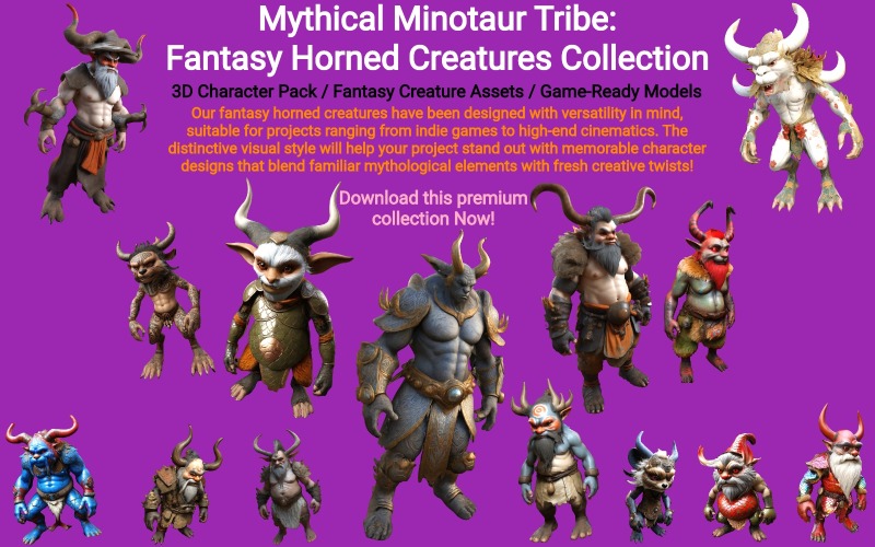 Mitikus Minotaurusz törzs: Fantasy Horned Creatures Collection 3D-s modell