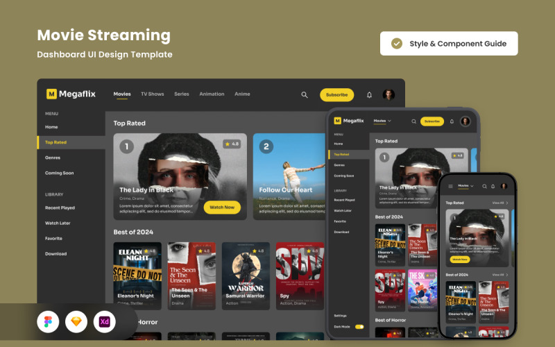 Šablona návrhu sady pro streamování Dashboard UI Kit