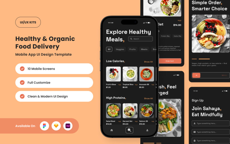 Sahaya – Designvorlage für die App „Bio-Mahlzeitenplaner“