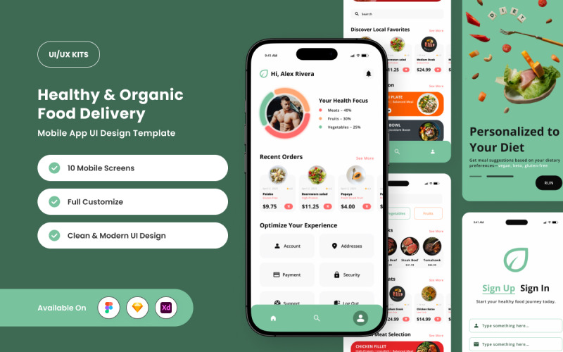 Vers Snel – Gezonde Voeding App Ontwerp Sjabloon