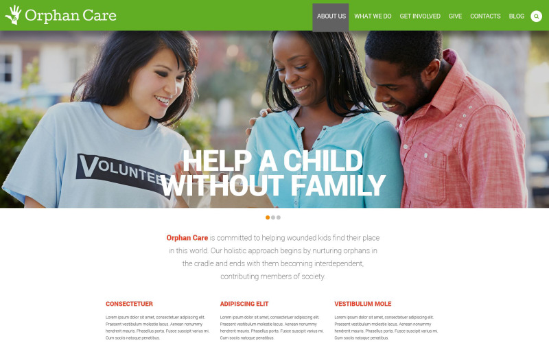 Modelo de site responsivo para instituições de caridade infantil