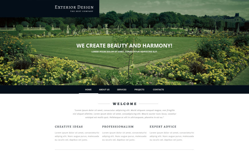 Plantilla de sitio web receptivo de diseño exterior