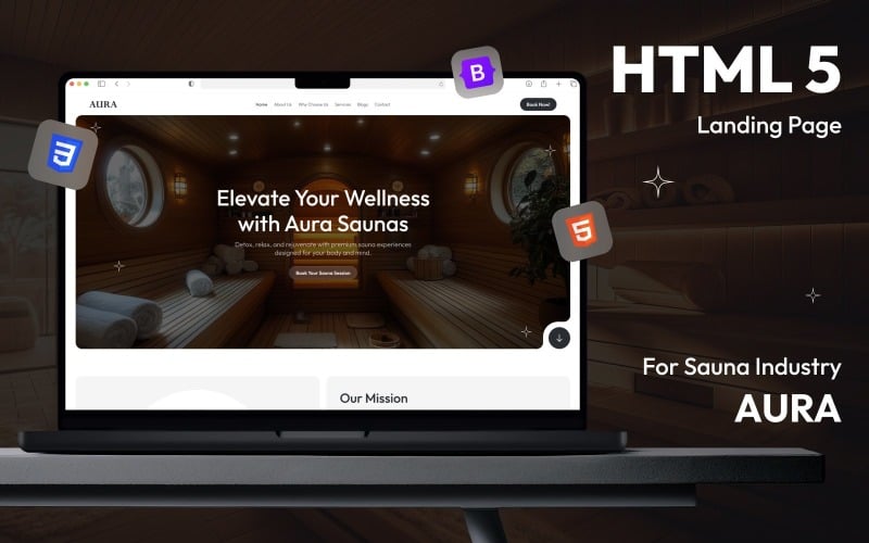 AURA – Bootstrap HTML5-Landingpage-Vorlage für Saunadienste
