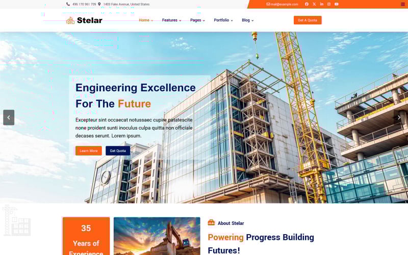 Шаблон Stelar Construction Business Industry Joomla