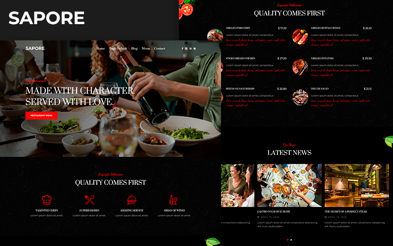 SAPORE — тема WordPress для ресторанов и кафе