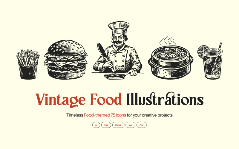 Vintage-Essen-Illustrationsset