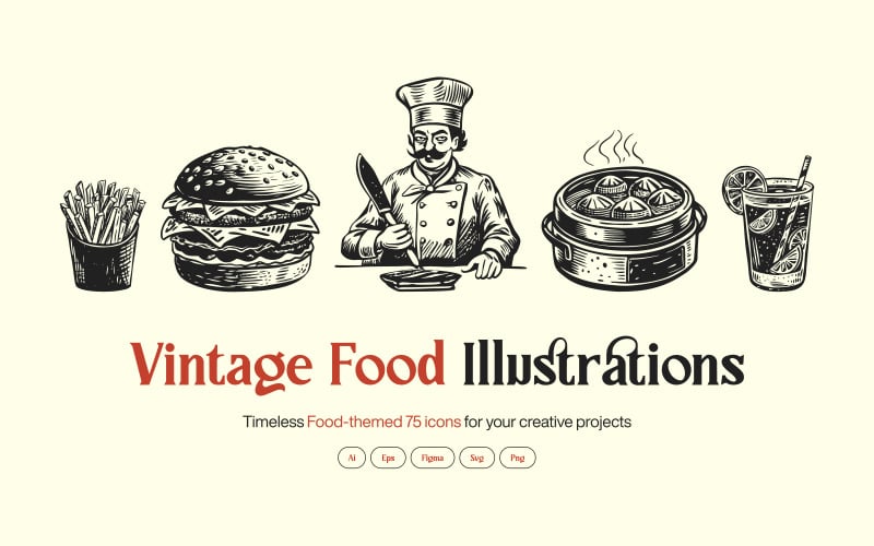 Zestaw ilustracji do zdjęć jedzenia w stylu vintage