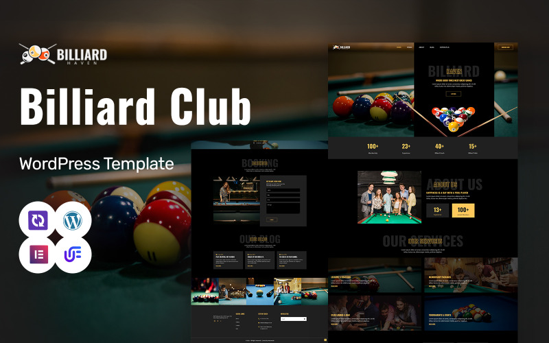 Billiard Haven - Tema Elementor de WordPress para club de billar