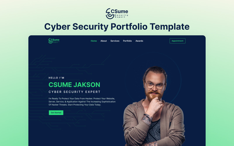 Csume – адаптивный шаблон Next.Js для портфолио по кибербезопасности