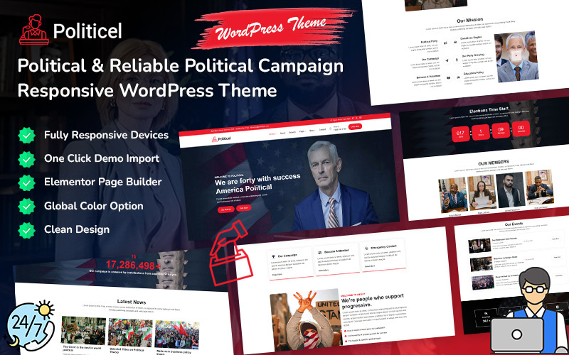 Politicel - Tema de WordPress adaptable para campañas políticas, confiable y política