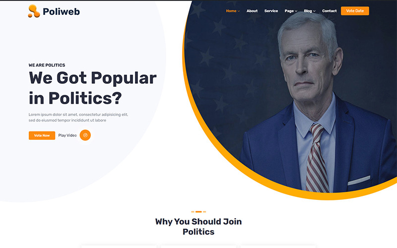 Poliweb - Politický kandidát WordPress Téma Elementor