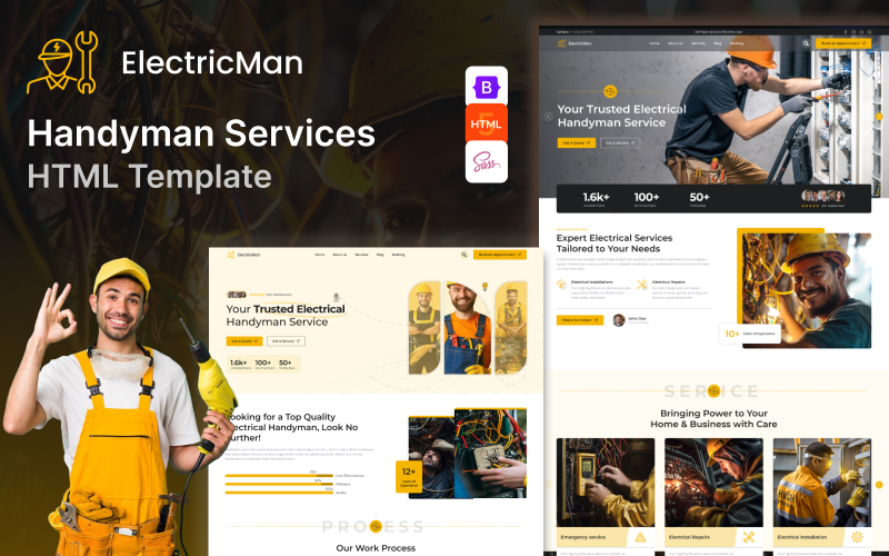 Šablona HTML5 Electric Man – údržbář a opravy elektroinstalací