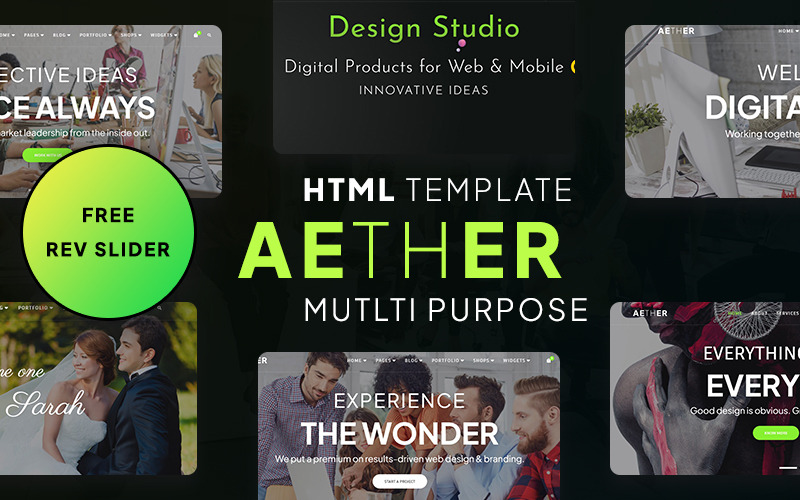 Багатоцільовий і односторінковий шаблон HTML5 Parallax Aether