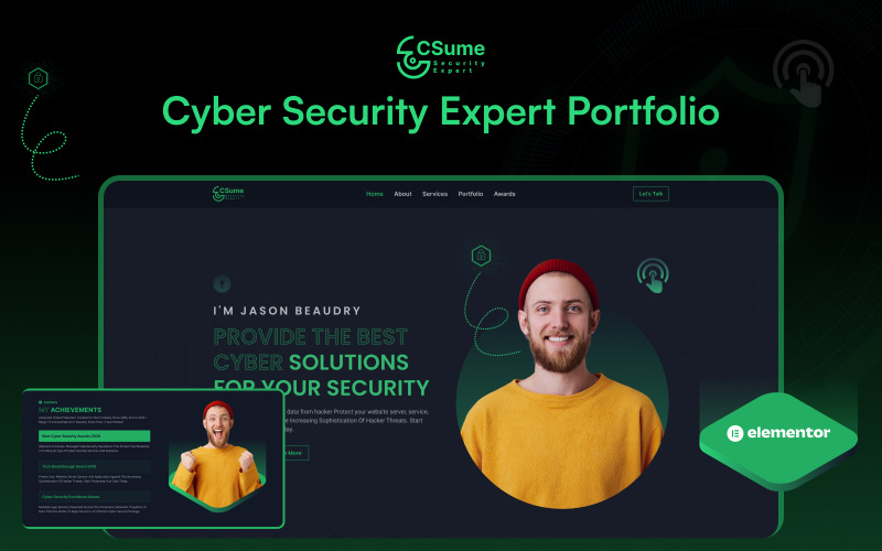 Csume V2: Modello Elementor per portfolio di esperti di sicurezza informatica