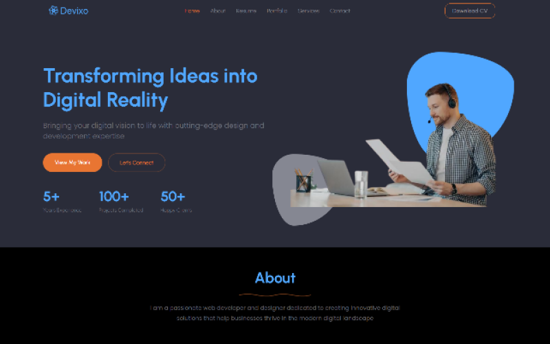 Devixo - Modèle de page de destination HTML pour portfolio personnel
