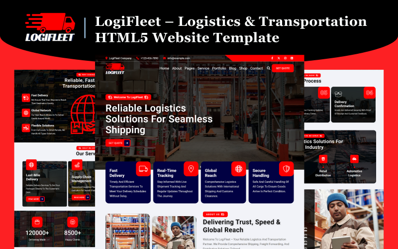 LogiFleet – Logistik & Transport HTML5 webbplatsmall
