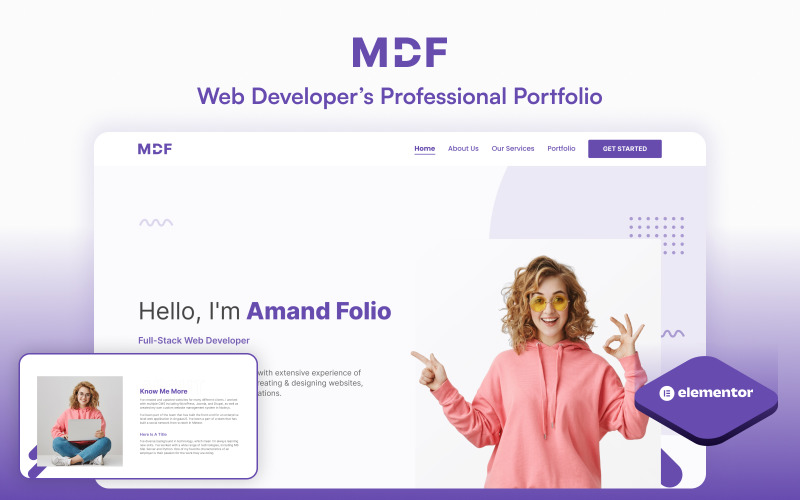 Mydevfolio V1 – 面向开发人员的最佳 Elementor 作品集模板