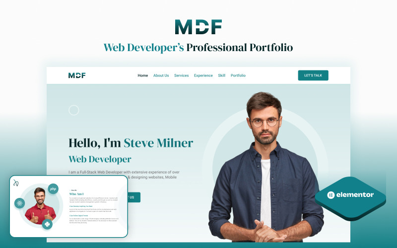 Mydevfolio V2 – Elementor Portfolio Template voor ontwikkelaars