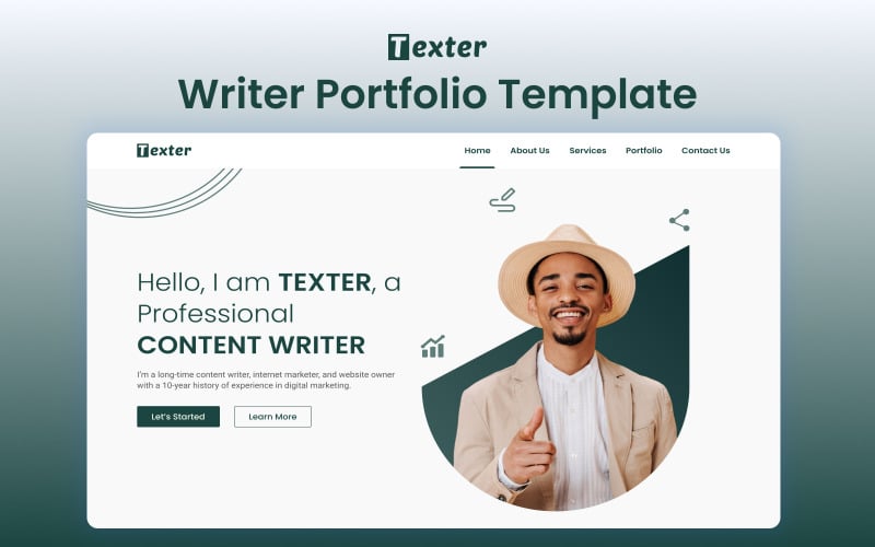 Texter V1 – OnePage Writer Portfolio Premium Elementor Template
