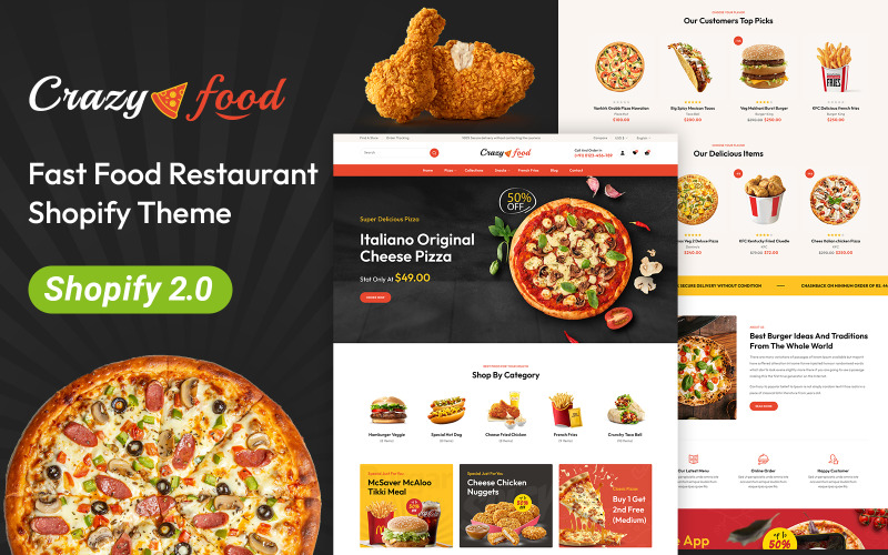 Crazyfood – obchod s rychlým občerstvením Shopify 2.0 responzivní téma