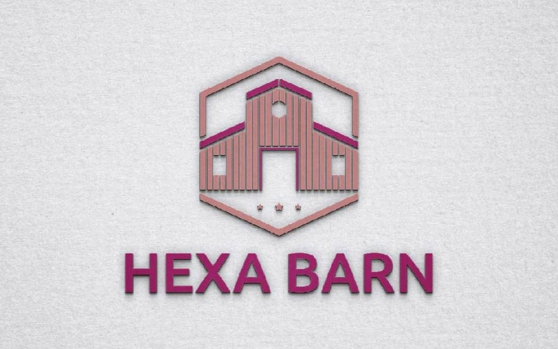 Hexagon Barn Farm Warehouse trä traditionell byggnad logotyp mall