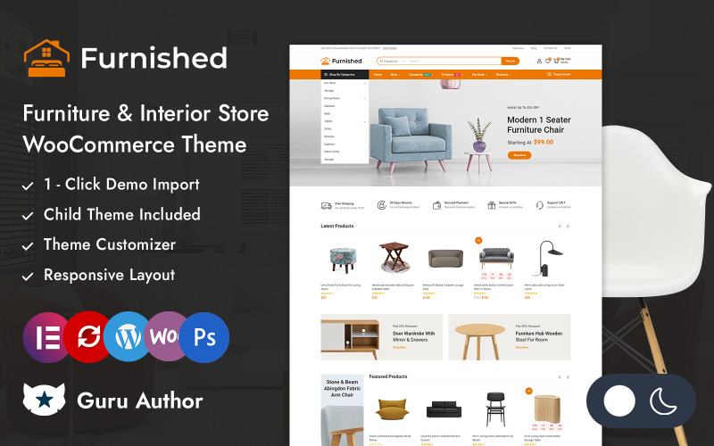 Мебльований – Адаптивна тема для магазину меблів Elementor WooCommerce