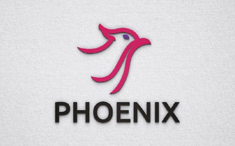 Modello di logo con testa di animale fenice rossa, mito della fauna selvatica forte