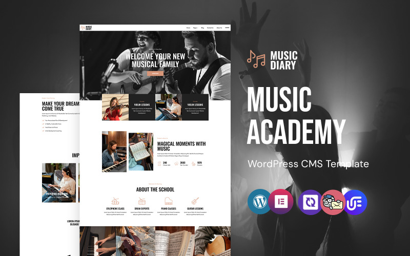 MusicDiary - Müzik Akademisi ve Enstrüman Eğitimi WordPress Elementor Teması