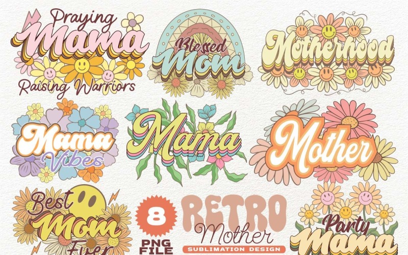 Pakiet wzorów sublimacji Retro Mother