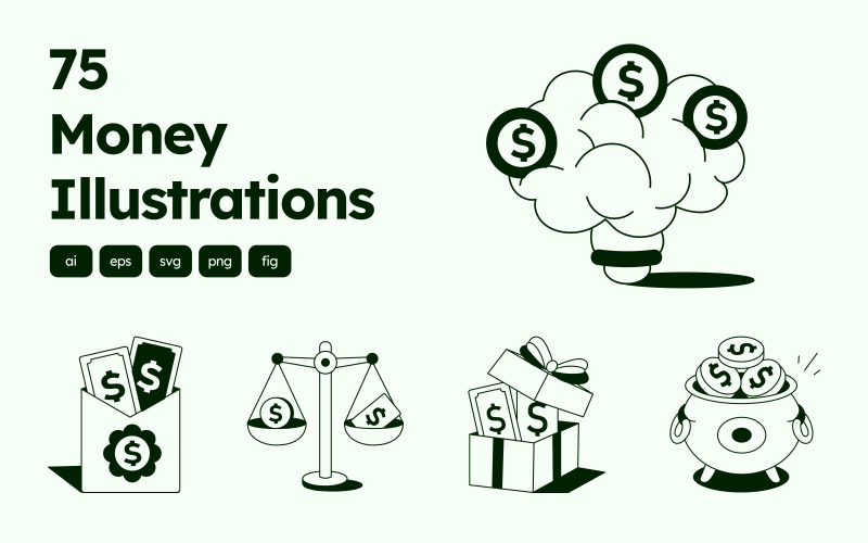 Peníze Kreslení Ilustrace Set