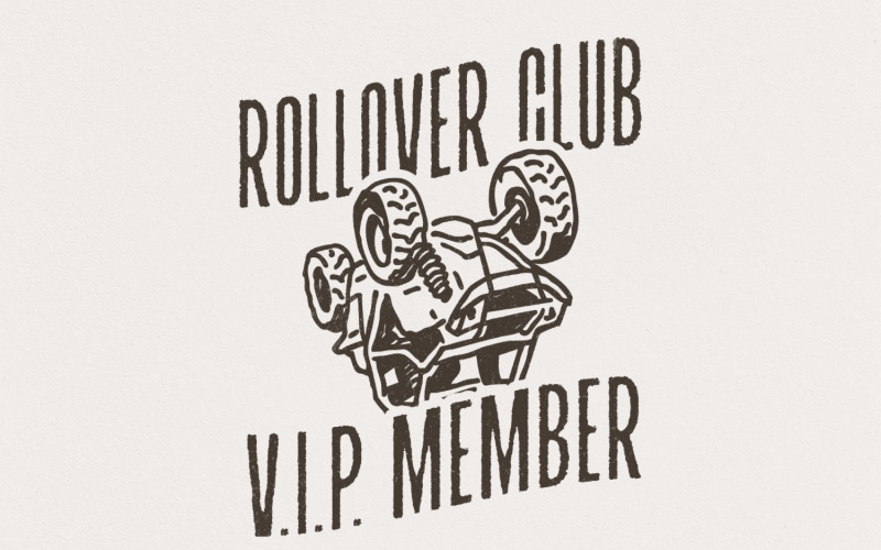 Club de vuelcos PNG, clipart divertido todoterreno, diseño humorístico para UTV, PNG sarcástico, diseño de sublimación
