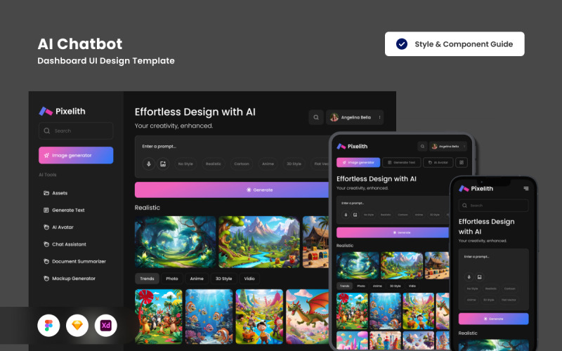 AI Image Generator Assistant Dashboard Ontwerp Sjabloon