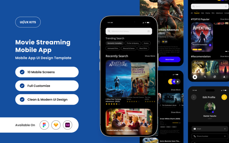 Cineva – Designvorlage für mobile Streaming-Apps
