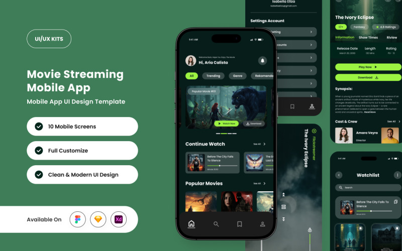 Flickstreamer: Plantilla de diseño de aplicación móvil para ver películas en streaming