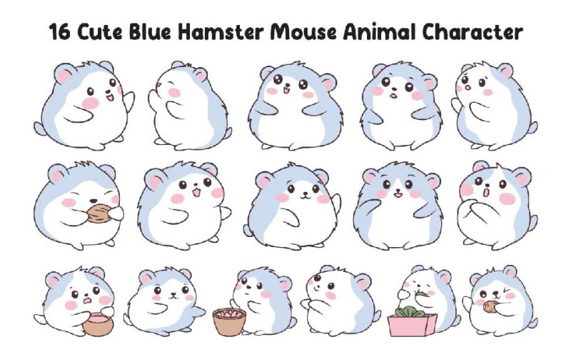 16 lindos personajes animales de ratón hámster azul