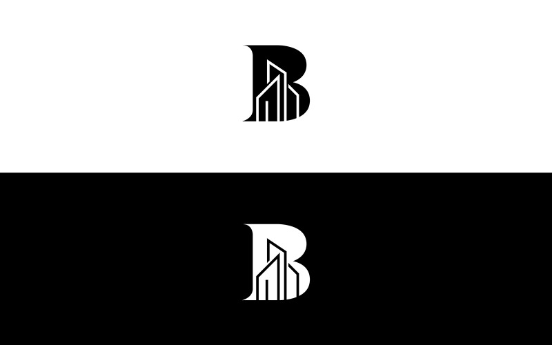 Logo de bâtiment de l'alphabet B Espace négatif Construction et image de marque immobilière Bâtiment lettre B