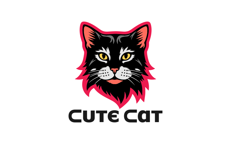 Modello di design del logo creativo colorato del gatto
