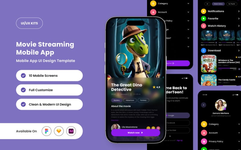 WonderToon – Modèle de conception d'application mobile de streaming de films