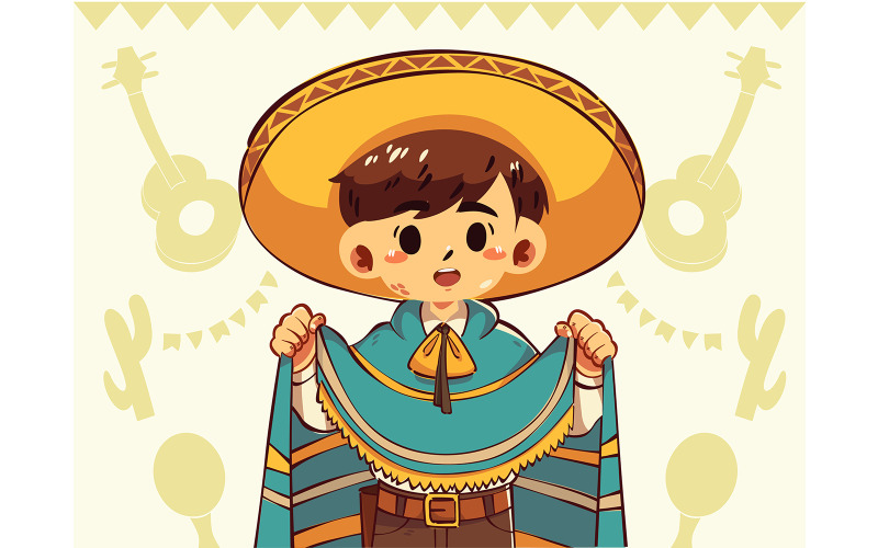 Bambino con sombrero tradizionale e poncho