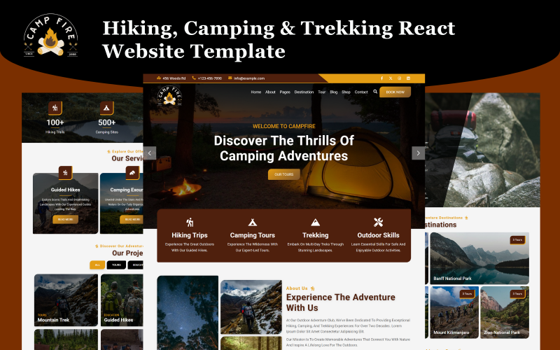 Campfire – vandring, camping och vandring Reagera webbplatsmall