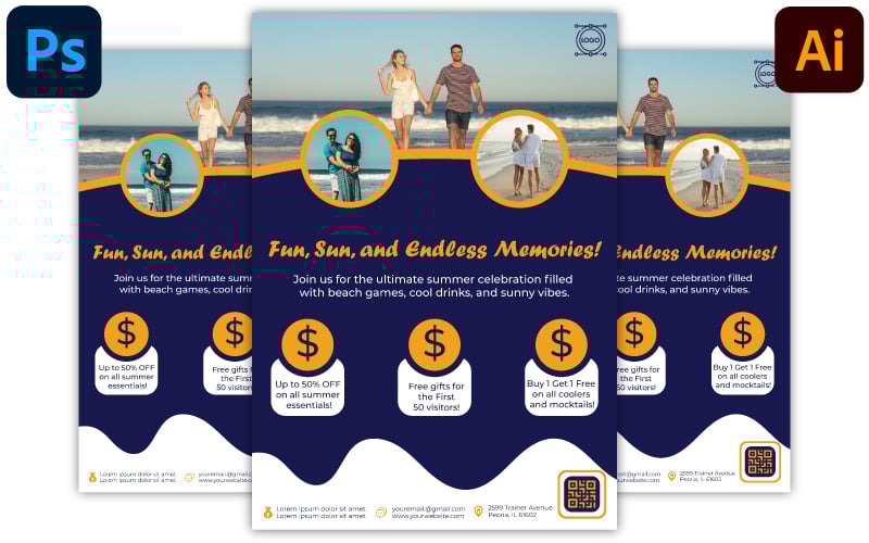 Editable Summer Flyer Design Template – Beach Party, Sale & Event Poster PSD