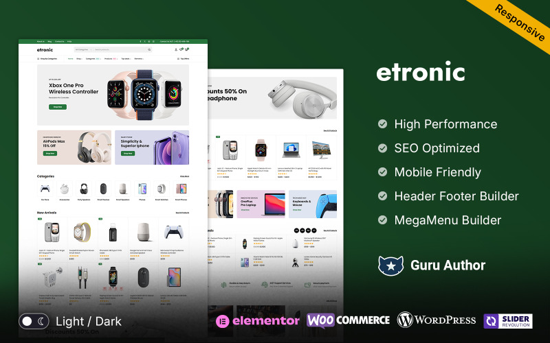 Etronic – багатофункціональна тема WooCommerce для магазину електроніки та мобільних пристроїв