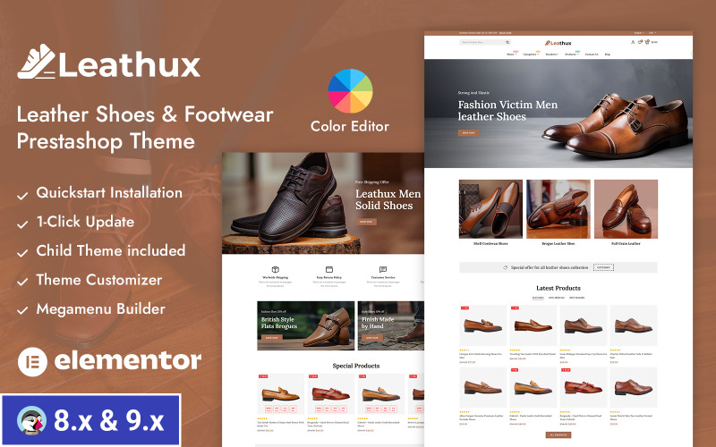 Leathux - Bőr cipő- és lábbelibolt PrestaShop Reszponzív téma