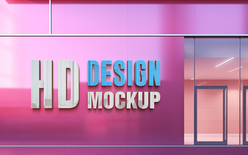Mockup di logo da parete 3D in formato PSD per presentazione del marchio in ufficio, logo 3D realistico su parete, mockup di parete per ufficio