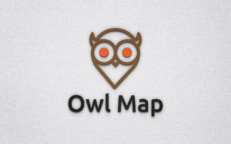 Modèle de logo de ligne de voyage de localisation d'épingle de carte de caractère d'oiseau de hibou mignon