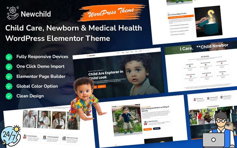Newchild - Péče o děti, novorozence a lékařské téma WordPress Elementor